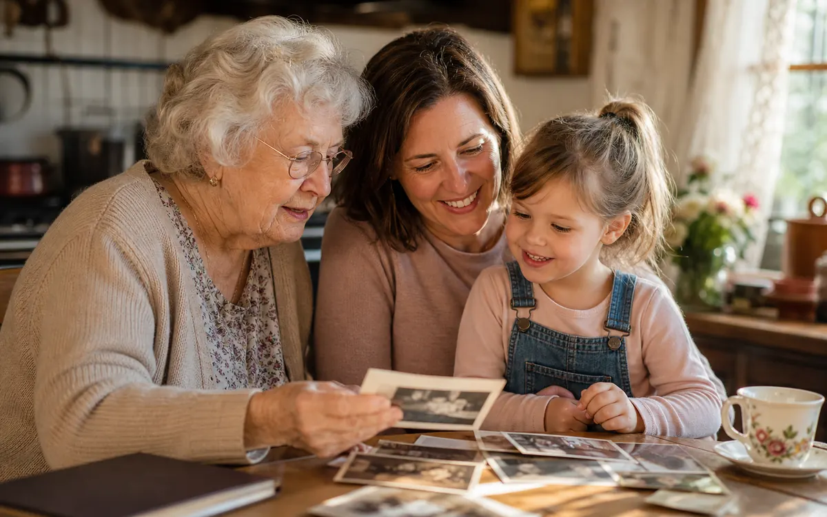 A family gathered around a table preserving memories.